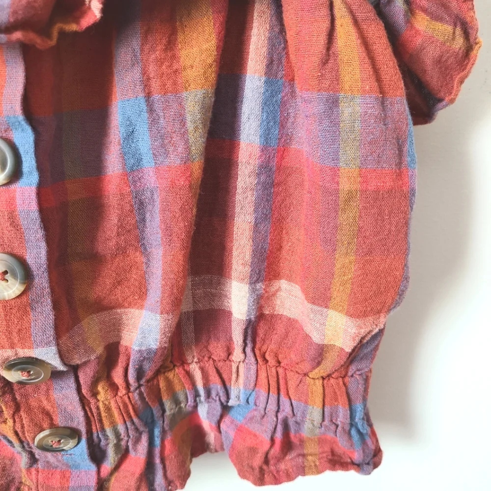American Eagle Outfitters Orange Plaid Crop Top Size Small - Picture 3 of 7